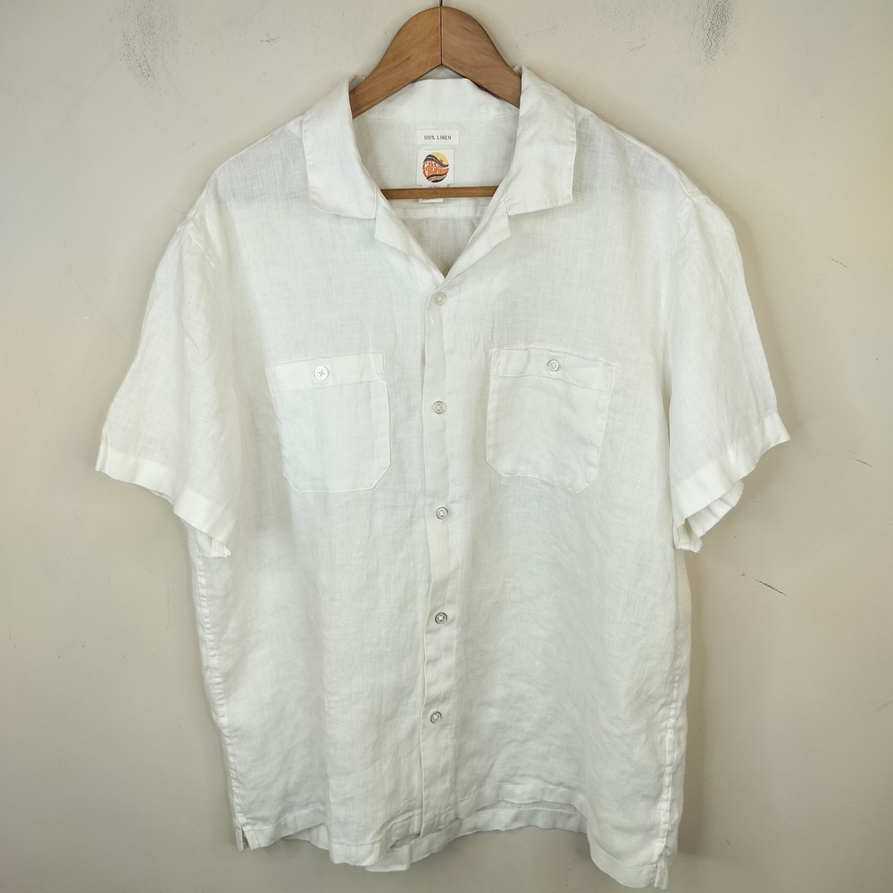 C&C California White Linen Shirt Button Up Mens XL Short Sleeve Beach White